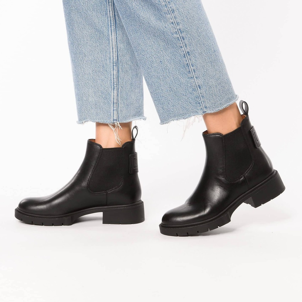 Coach Lyden Black Leather Booties Lug Sole Chelsea Ankle Boot Minimalist Utility
